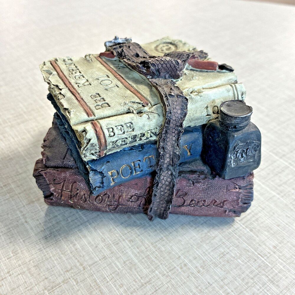 Boyds Bear Resin Book Stack Figurine Beekeeping & History Teacher School Cottage